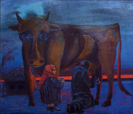 Шевченко Василий Иванович. Молоко войны. 1990. Картон, масло. 120 х 102