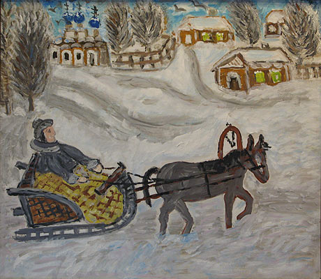 Рыжова Александра Ивановна. Зимняя дорога. 2004.  Оргалит, масло.  53 х 61